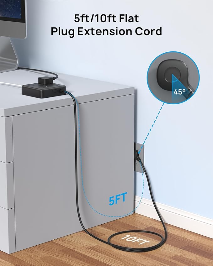 TROND Surge Protector Power Strip with USB Ports, 5ft Flat Plug Extension Cord with Multiple Outlets, 1440J, Wall Mount for Home Office Dorm Room Essentials, Black