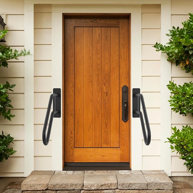 Heavy Duty Black Metal Railing for Outdoor 1-3 Steps, Outside U-Shaped Hand Rails for Seniors, Garage, Front Porch, Garden Steps Rails, Safety Grab Bars for Kids, Pregnant, Elderly or Handicap