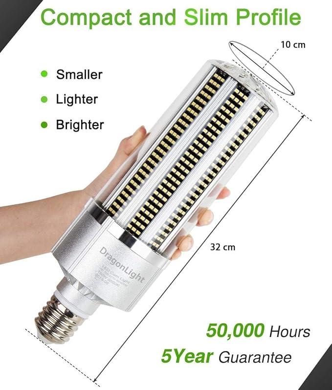 DragonLight 240W Commercial Grade Corn LED Light Bulb (1000 Watt Metal Halide/HID/HPS Replacement) E39 Large Mogul Base LED Lamp 3000K Warm White 32,400LM for High Bay Area Lighting