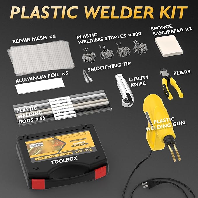 TOOLIOM 200W PORTABLE Plastic Welder - 110V Weld Kit, Welding Gun, 800PCS Staples - Bumper Repair, Plastic Stapler