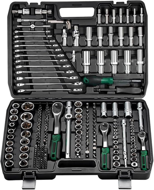216pcs Car Tool Kit Ratchet Socket Wrench Sets,Wrench And Socket Set,72 Tooth Reversible Ratchet Wrench with Universal Joint And Extension Bars,Mechanics wrench Tool Set for Automotive