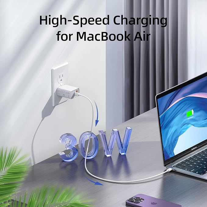 30W USB Fast Charger，2-Pack PD+QC Charger Adapter Block for iPhone 13/14/15/16/Pro/Pro Max/Plus/iPad/MacBook air, AirPods 4, Apple Watch 10/Ultra 2, Type C Charging for Samsung Galaxy Note/S23