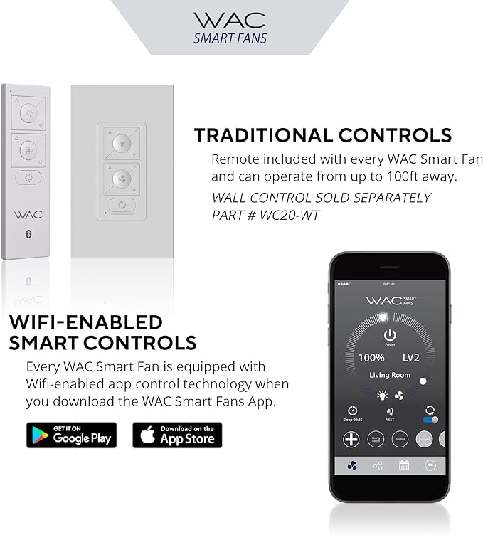 WAC Smart Fans Mocha Indoor and Outdoor 3-Blade Smart Home Ceiling Fan 54in Brushed Aluminum with Remote Control works with Alexa and iOS or Android App