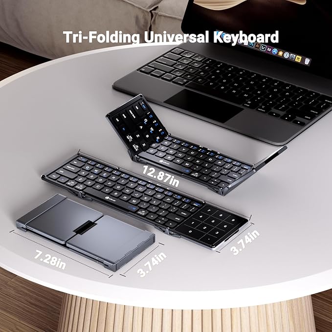 iClever Foldable Bluetooth Keyboard, BK18 Foldable Keyboard with Touchpad and Number Pad, Portable, Rechargeable, Pocket Size for Travel, Compatible with iPad, iPhone, Laptop