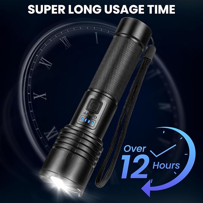 3 Pack Rechargeable Flashlights High Lumens, 90,000 Lumen Super Bright Led Flashlight with Adjustable 3 Modes & Power Display, Brightest Handheld Waterproof Flash Lights for Home Camping Hiking