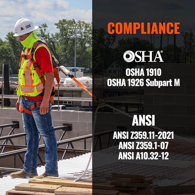 Malta Dynamics 50’ Roofer's Safety Bucket Kit – Warthog Pass-Thru Safety Harness, Reusable Roof Anchor, and 50’ Vertical Lifeline Assembly, OSHA/ANSI Compliant