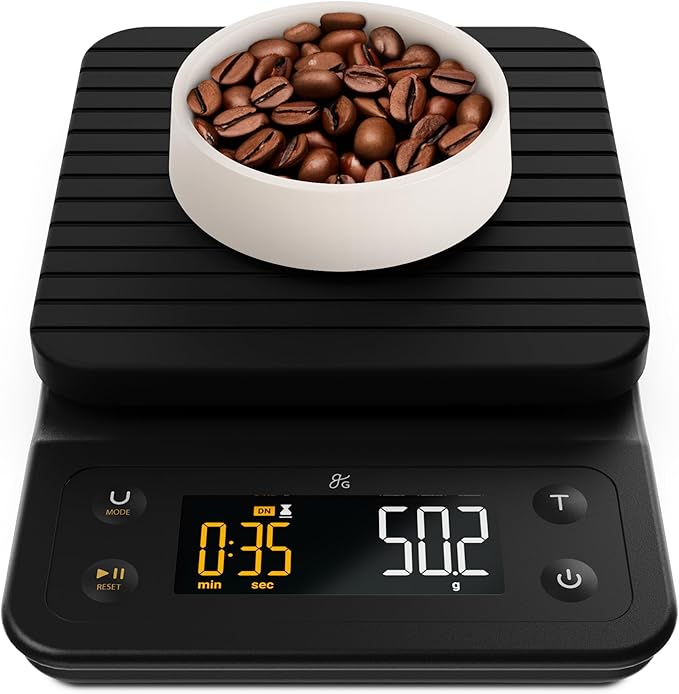 Greater Goods 0.1g Precision Coffee Scale with Timer – 3kg Digital Scale for Pour-Over, Espresso, French Press, Kitchen Use (Onyx Black)