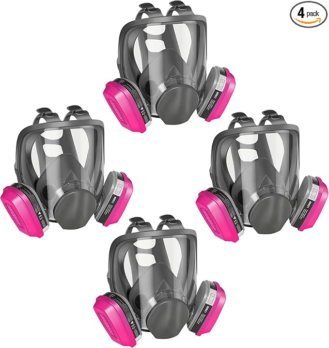 Full Face Respirator Mask 4 Sets with 60921 Filters for Protection Against Gases Dust Organic Vapors Spray Sanding welding 6800, Medium, Comfortable Fit, Anti Fog
