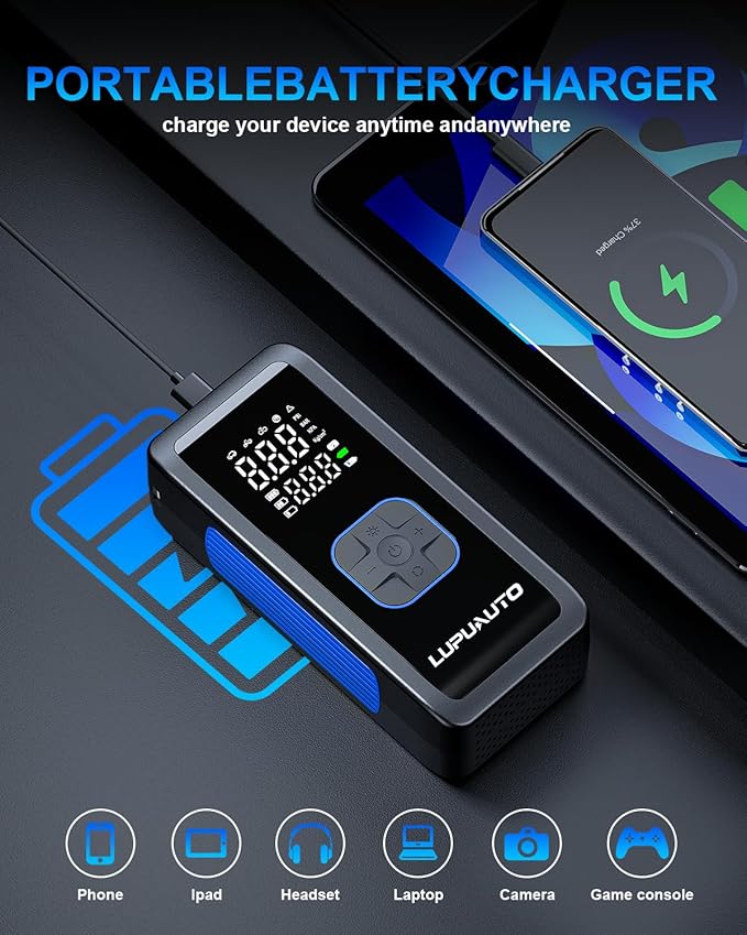 Tire Inflator Portable Air Compressor, 150PSI Air Pump Tires Portable with Pressure Gauge, Tire Inflator with LED Light for Car, Bike, Motorcycle, Balls