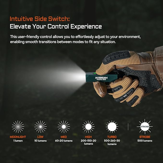 ACEBEAM Keylite 500 High Lumens Keychain Flashlight Rechargeable, Ultra-Compact Flat Pocket EDC Flashlight with Dual LEDs, 6 Modes, Type-C Charging, Small MINI Flash Light for Emergency, Home, Outdoor