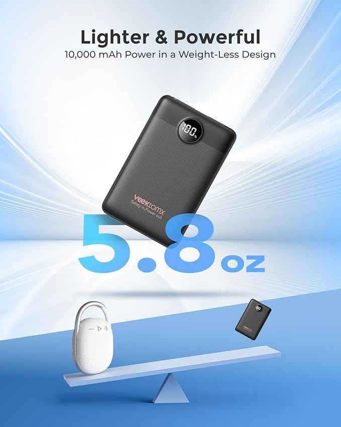 VEEKTOMX Mini Portable Charger 10000mAh, 22.5W Fast-Charging Portable Power Bank Ultra Slim & Lightweight 3 Output Ports Travel Battery Pack Compatible with iPhone/Samsung/One Plus, Travel Must-Have