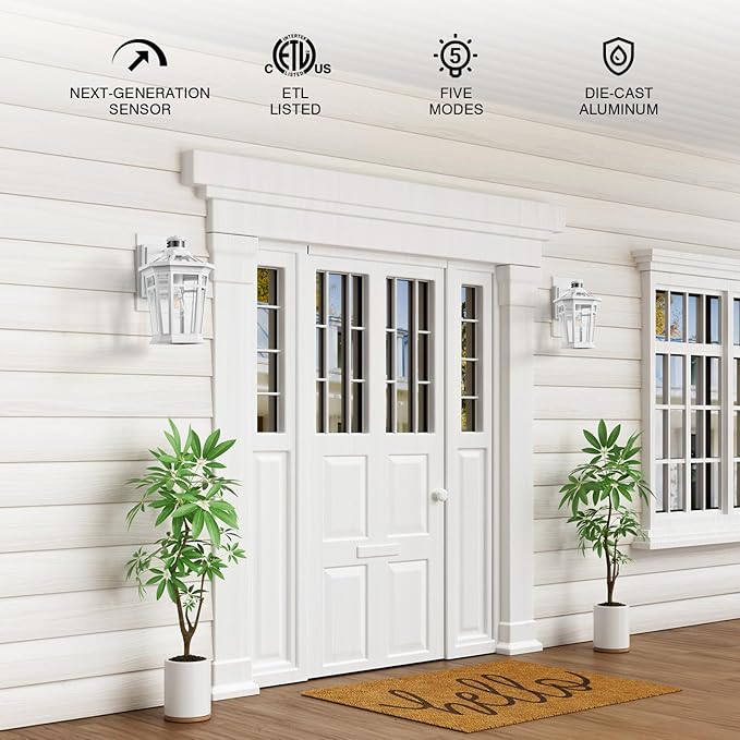 VIANIS White Large Adjustable Sensitivity Motion Sensor Outdoor Lights, Exterior Lighting Fixtures, Aluminum Outdoor Wall Light Waterproof Anti-Rust, Outdoor Lanterns for Front Porch Patio, Entryway