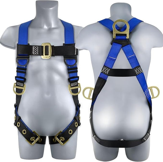 TRSMIMA Safety Harness Fall Protection - Men Full Body Construction Roofing Work Belt with 5 Point Adjustment Back D-Ring Grommet Legs OSHA ANSI