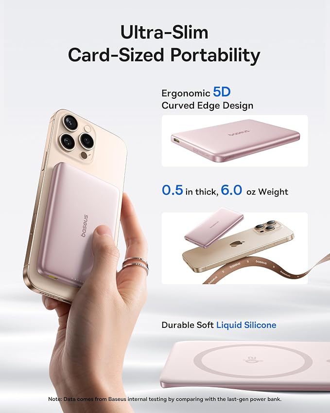 Baseus Picogo Magsafe Portable Charger, Qi2 Certified 0.5" Ultra Slim 15W Wireless Power Bank, 10000mAh 27W Fast Charging Magnetic Battery Pack with USB-C for iPhone 16/15/14/13/12 Series Only