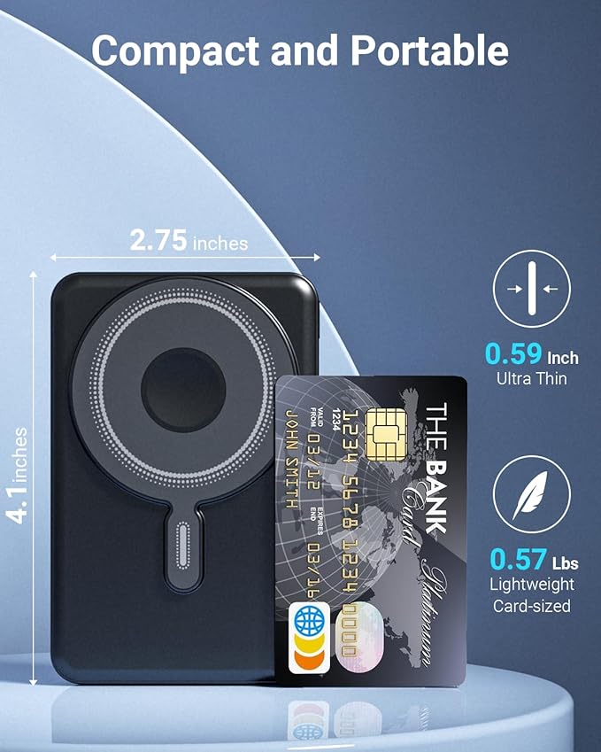 for Magsafe Portable Charger 10000mAh, Wireless Magnetic Power Bank for Apple Watch, 5 in 1 Fast Charging External Battery Pack with Cable and Stand for iPhone 16 Pro Max/15/14/13 Mini(Black)