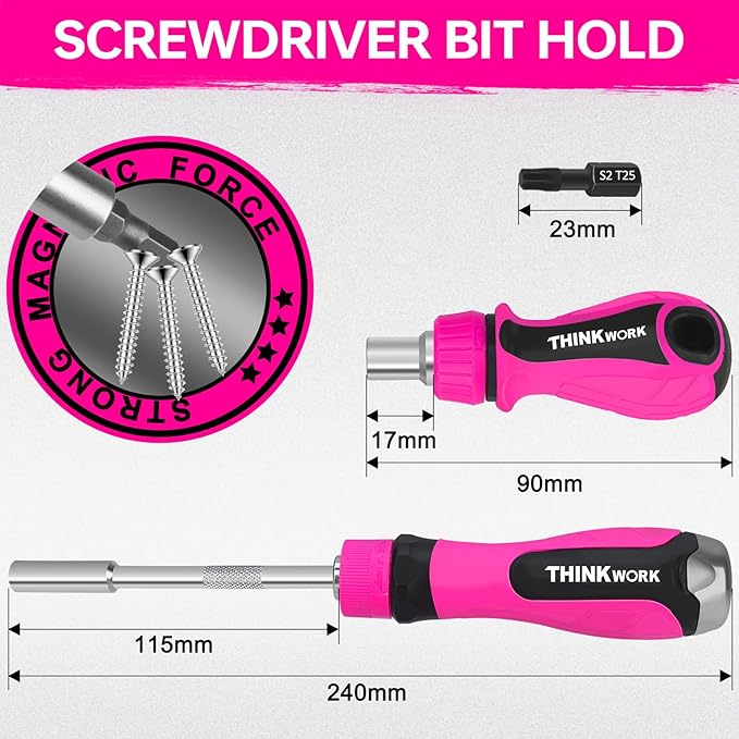 32-in-1 Ratcheting Screwdriver Set, 90&240mm Ergonomic Cushion Grip Handles, Includes Torx, Phillips, U-shape, Pozi, Slotted, Hex Bit Set for Women Men DIY Office & Home Repair, 32PCS Hand Tools Kit