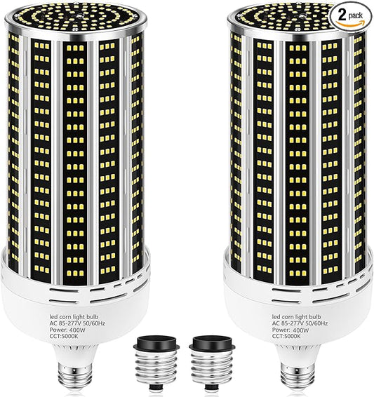 2 Pack 400W LED Corn Light Bulb,3850W Equivalent Commercial Grade 59000LM 5000K Daylight E26/E39 Medium/Mogul Base LED Lamp,Large Area Lights for Outdoor Indoor Garage Warehouse Gym Bay Light