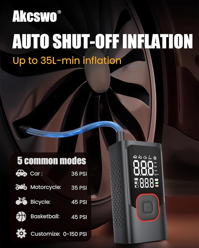 Tire Inflator Portable Air Compressor 150 PSI Cordless Mini Bike Tire Pump Air Pump for car Motorcycle Bicycle Balls Inflator with Pressure Gauge 15000mAh 6X Fast Inflation Auto Shutoff