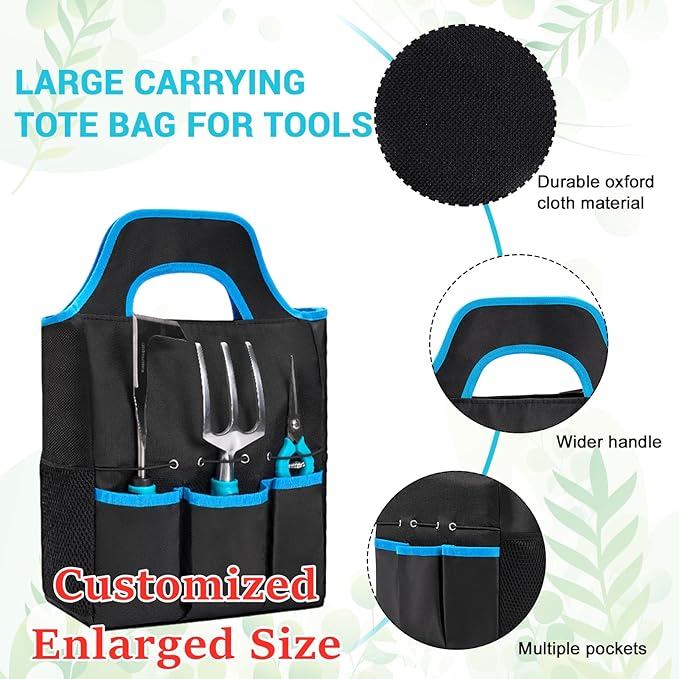 Garden Tool Set with Non Slip Rubber Grip,8 Piece Stainless Steel Gardening Tool Sets,Heavy Duty Outdoor Hand Tools with Bag,Uprooting Weeding Tool, Gifts for Women Men (Blue Garden Tools (11 Pcs))