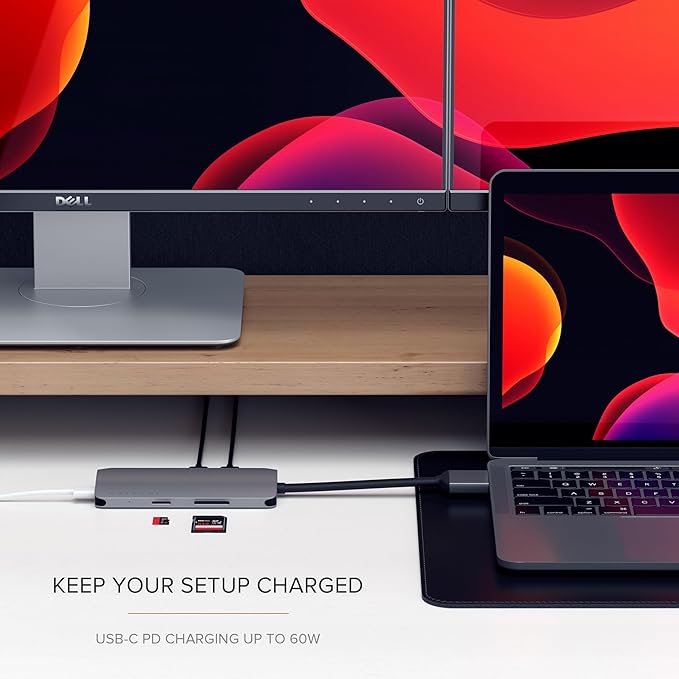 Satechi USB C Hub Dual Multimedia Adapter, USB C Docking Station with 2 4K HDMI, 60W USBC PD Charging, 2 USB-A Data, Ethernet, Micro/SD Card Readers, for MacBook Pro/Air M1 M2 M3 - Space Gray