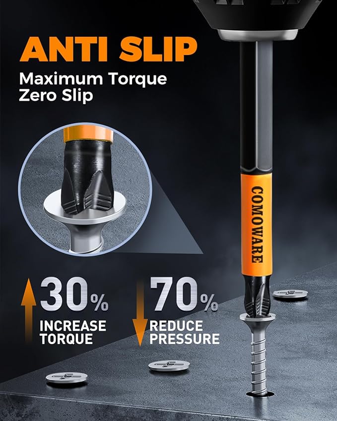 COMOWARE 12pcs Phillips Head Drill Bits #2, S2 Steel 1/4" Hex Bit Set, Anti Slip Screwdriver Bits, 1-6" Length, CNC Tip Magnetic Drill Bit, Impact Hex Bitss Sets For Electronic Devices Disassembly