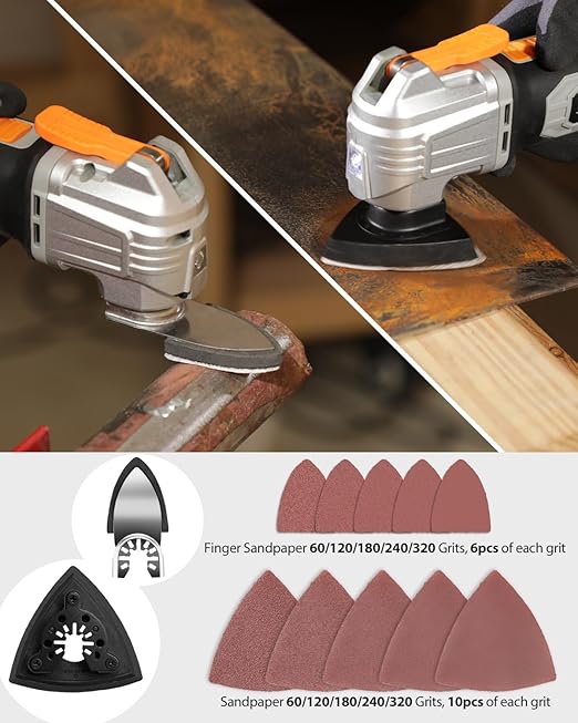 AVID POWER 112Pcs Oscillating Saw Blades Quick Release Oscillating Multitool Blades with Sandpapers Universal Oscillating Tool Accessories for Cutting Metal/Wood/Plastic, Compatible with Most Brands
