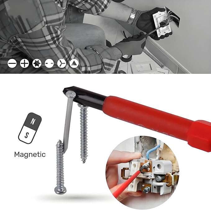 Insulated Screwdriver Set for Electricians – Ergonomic Handle, Magnetized Tips, Durable for Electrical Work, Receptacle & Outlet Screwdriver, Multi-Tool (5 in1)