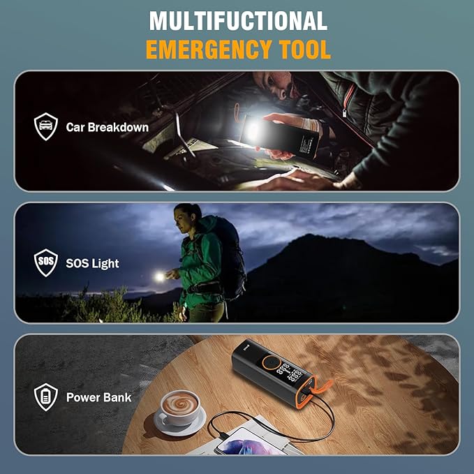 Tire Inflator Portable Air Compressor, 4X Faster Portable Air Compressor with Digital Pressure Gauge, LED Light and Auto Shut-Off, 150PSI Cordless Air Pump for Auto, Motorcycle, Bicycle, Ball