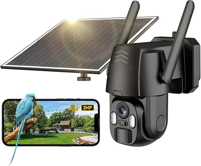 4G LTE Cellular Camera, 2K 360° Solar Camera Outdoor, Built-in SIM Card, Full Color Night Vision, AI Human Detection, IP65 Waterproof, APP Remote Access