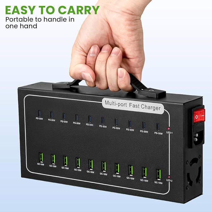 480W USB Charging Station, ALI SEA 20 Port (10 PD+10 QC) USB C Fast Charging Station for Multiple Devices, Charger Block with Intelligent Protection for iPhone, Android Cell Phone, iPad, Tablet