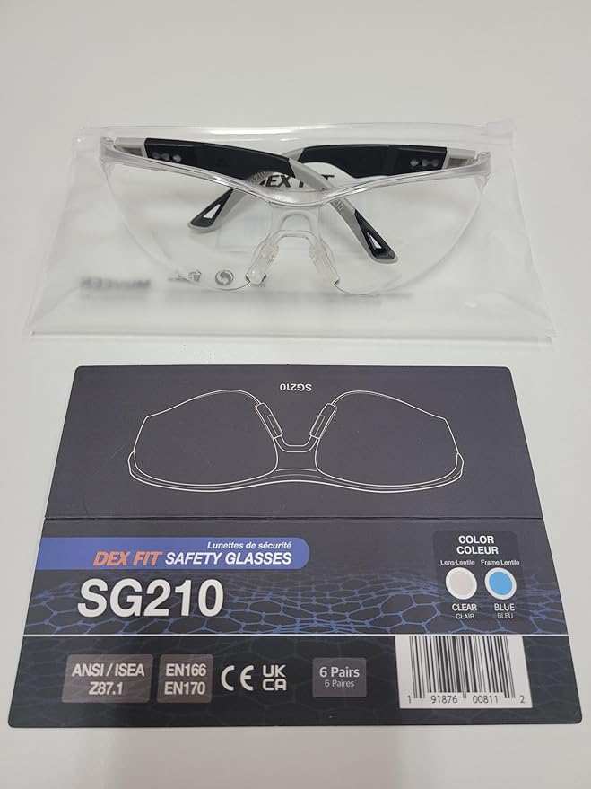 DEX FIT Safety Glasses SG210, Z87 Eye Protection, Anti-Fog & Scratch Resistant, Adjustable for Women and Men, UV Protection (Black & Orange Frame, Clear Lens)