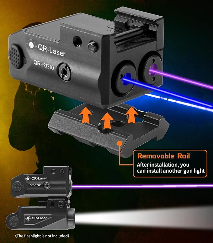 Red Green Purple Blue Laser Light Combo, 800 Lumens Tactical Flashlight Laser Sight, Built-in USB Rechargeable Battery, Adjustable Compact Tactical LED Light Laser Beams for Handguns with a Rail