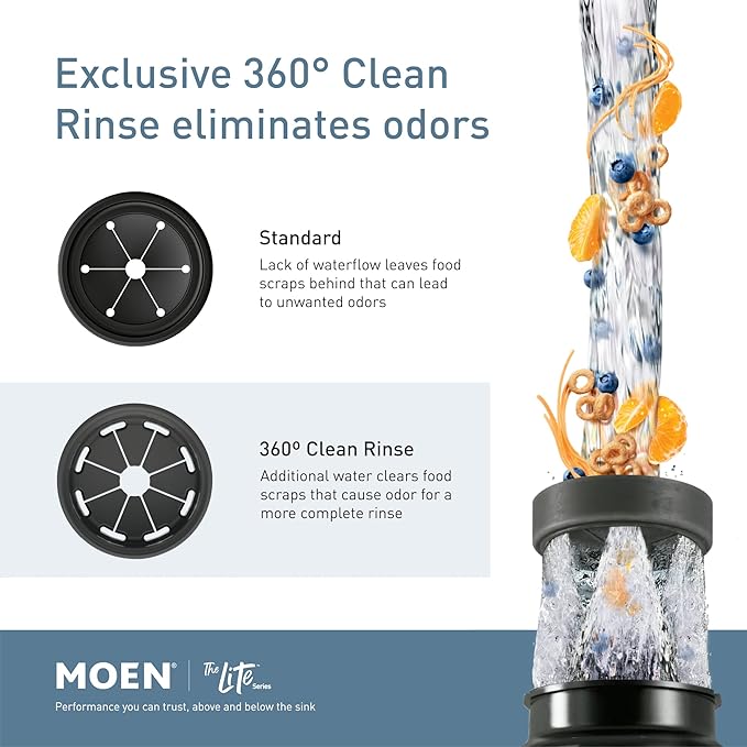 Moen GT33C Lite Series 1/3 Horsepower Continous Feed Garbage Disposal featuring Fast Track Technology, Power Cord Included