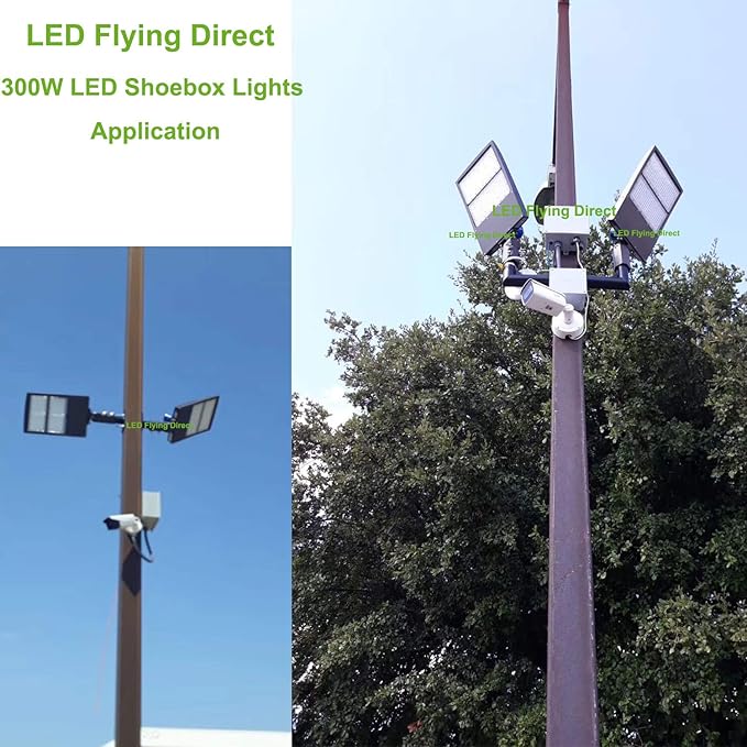 480V 300W High Voltage LED Street Light, Parking Lot Pole Lights, LED Area Shoebox Light 42000LM 1000W MH/HPS Equiv. 5000K AC 277-480V DLC UL cUL (Dark Brown Housing Slip Fitter Mount)