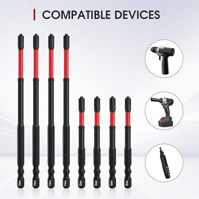 FPH2 Impact Screwdriver Bit Set for Electricians, FPH2 Bits with Magnetic for Electricians, S2 Steel 65mm&110mm Slotted Heads 1/4 Inch Hex Shank with a Pair of Glove, 21PCS