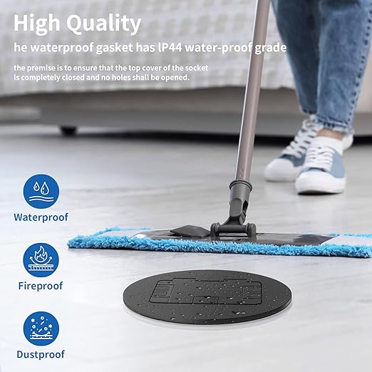 Vagueior Recessed Floor Electrical Outlet Kit, Circular Hidden Duplex GFCI Outlet 20 Amp,Tamper-Resistant Receptacle Outlet，Waterproof Electrical Outlet Covcer Box, UL Certified,Black（1 Pack