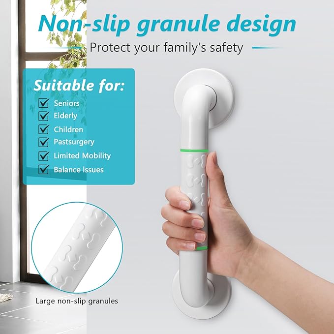 Grab Bars for Shower,2 Pack 12 Inch Shower Handle Bath Grab Rails with Anti-Slip Grip and Safety Luminous Circles,Stainless Steel Bath Handle Bathroom Grab Bar for Seniors, and Disability.
