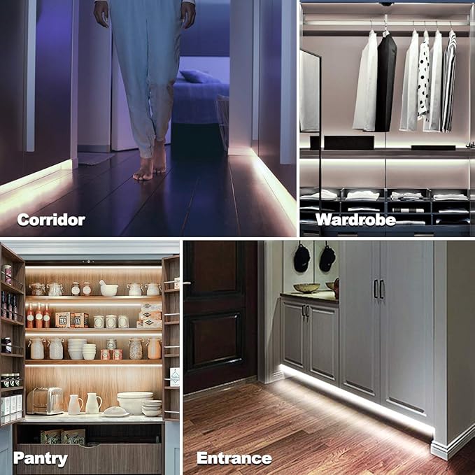 MY BEAUTY LIGHT Motion Activated LED Strip Lights, 16.4ft LED Light Strip with Day or Night 2 Lighting Modes, 3 Timing Off Modes, Bright White 12v Plug-in LED Rope Lights for Under Cabinet, Kitchen