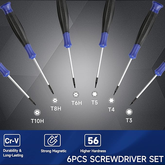 WORKPRO 12 in 1 Torx Screwdriver Set with T3 T4 T5 T6 T8 T10 Security Torx Bit & Tweezers, Precision Magnetic Screwdrivers, Pry Bars, Spudger for Eyeglass, Watch, Computer, Laptop, Phone, with Pouch