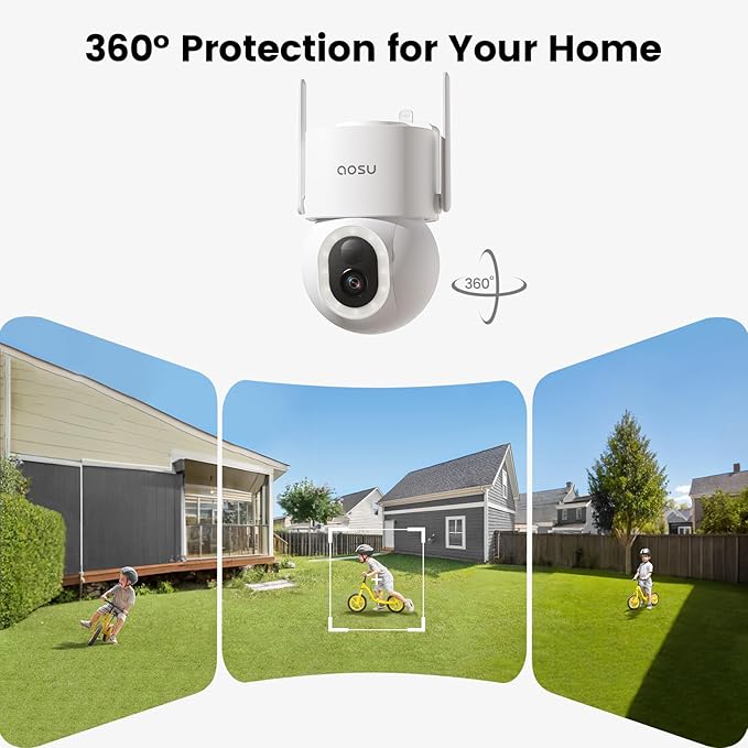AOSU Security Cameras Wireless Outdoor - 3K/5MP Solar Powered 400-Lumen Floodlight Camera, 360° Pan/Tilt Surveillance, Night Vision, 2.4G WiFi Camera, Auto Tracking, AI Human/Vehicle/Pet Detection
