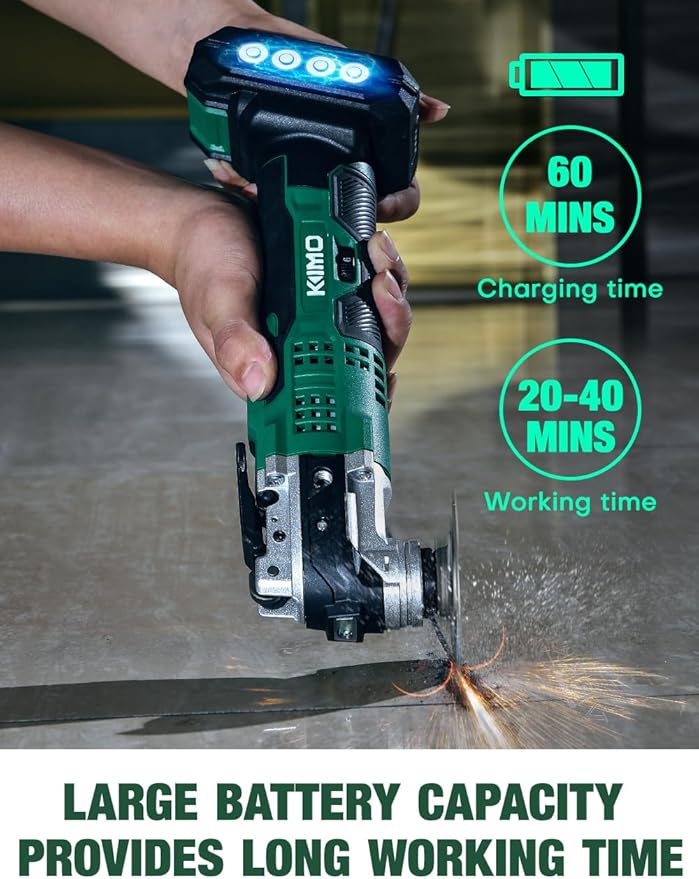 KIMO 20V Cordless Oscillating Tool Kit with 26-Pcs Accessories, Max 21000 OPM, 6 Variable Speed & 3° Oscillating Angle, Battery Powered Oscillating Multi-Tool for Cutting Wood/Nailing/Scraping/Sanding