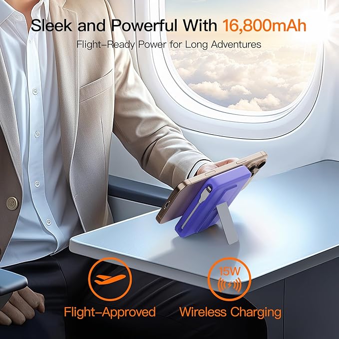 2025 Latest Portable Charger, 16800mAh Magnetic 15W Wireless Power Bank with 2 Built in Cables, LED Display Battery Pack Travel Essentials for iPhone 17/16/15/14/13/12/Pro/Mini/Pro Max