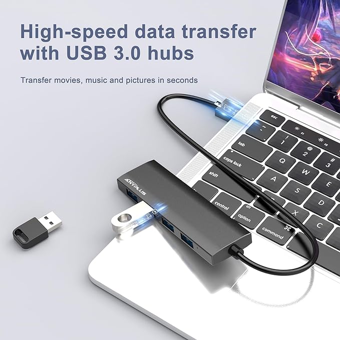 USB Hub, USB 3.0 Hub Aluminum Alloy Ultra Slim USB Splitter, Portable 4 Port USB Extender, USB Hub for Laptop, PC, MacBook, iMac, Surface Pro, Mac Pro, Flash Drive, XPS 【Black】