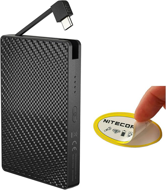 Nitecore Pocket 10000 Power Bank, 10000mAh Dual USB-C Ports for Phones, Flashlights, and Headlamps with Built-in USB-C Cable