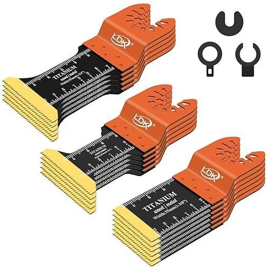 LDK 16pc Titanium Oscillating Tool Blades, Professional Universal Multitool Blades for Wood Plastics Metal Nails Bolts, Quick Release Multi Tool Blades Kits Fit Dewalt Bosch Makita Worx Milwaukee