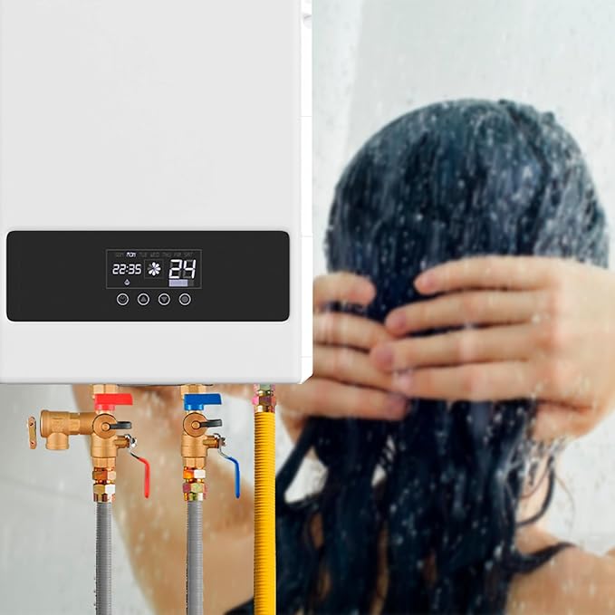 3/4 Inch IPS Isolator Tankless Water Heater Service Valve Kit, with Pressure Relief Valve, Clean Brass