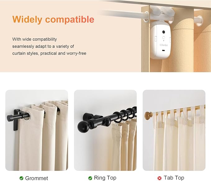 Automatic Curtain Opener - Electric Curtains with Remote Smart Curtain Opener Electronic for Roman Rails, Bluetooth Curtains Opener with App/Timer, Compatible with Alexa and Google Home