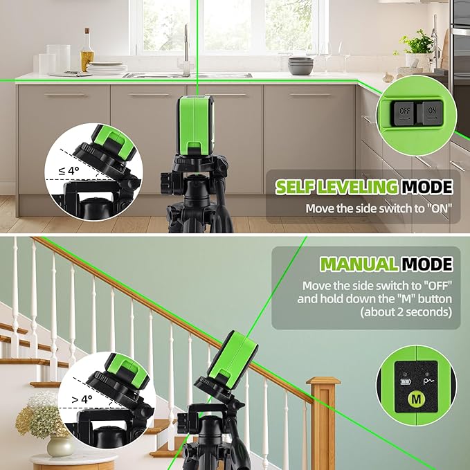 Laser Level with 50Inch Tripod - 98Ft Self Leveling Cross Line Leveler Tool for Picture Hanging,Construction and Renovation - Magnetic Base,Carrying Bag Included