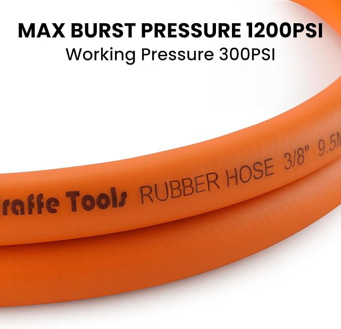 Giraffe Tools Air Hose, 3/8 inch x 6 ft Air Compressor Hose, 1/4 in. MNPT Fittings, Hybrid 300 PSI, Kink Resistant, Lightweight Lead-in Air Hose, All-Weather Flexibility, Orange