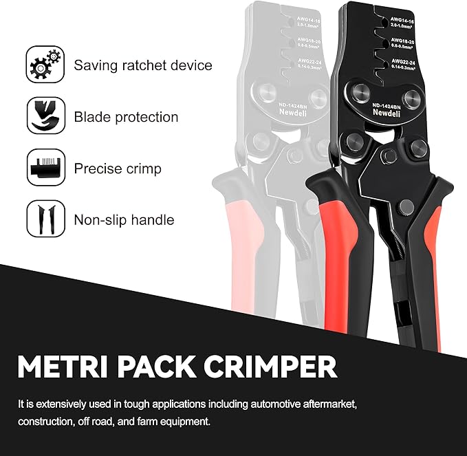 Weather Pack Crimp Tool, Newdeli Crimper for AWG 24-14 Crimping Delphi APTIV Weather Pack Terminals or Metri-Pack Connectors